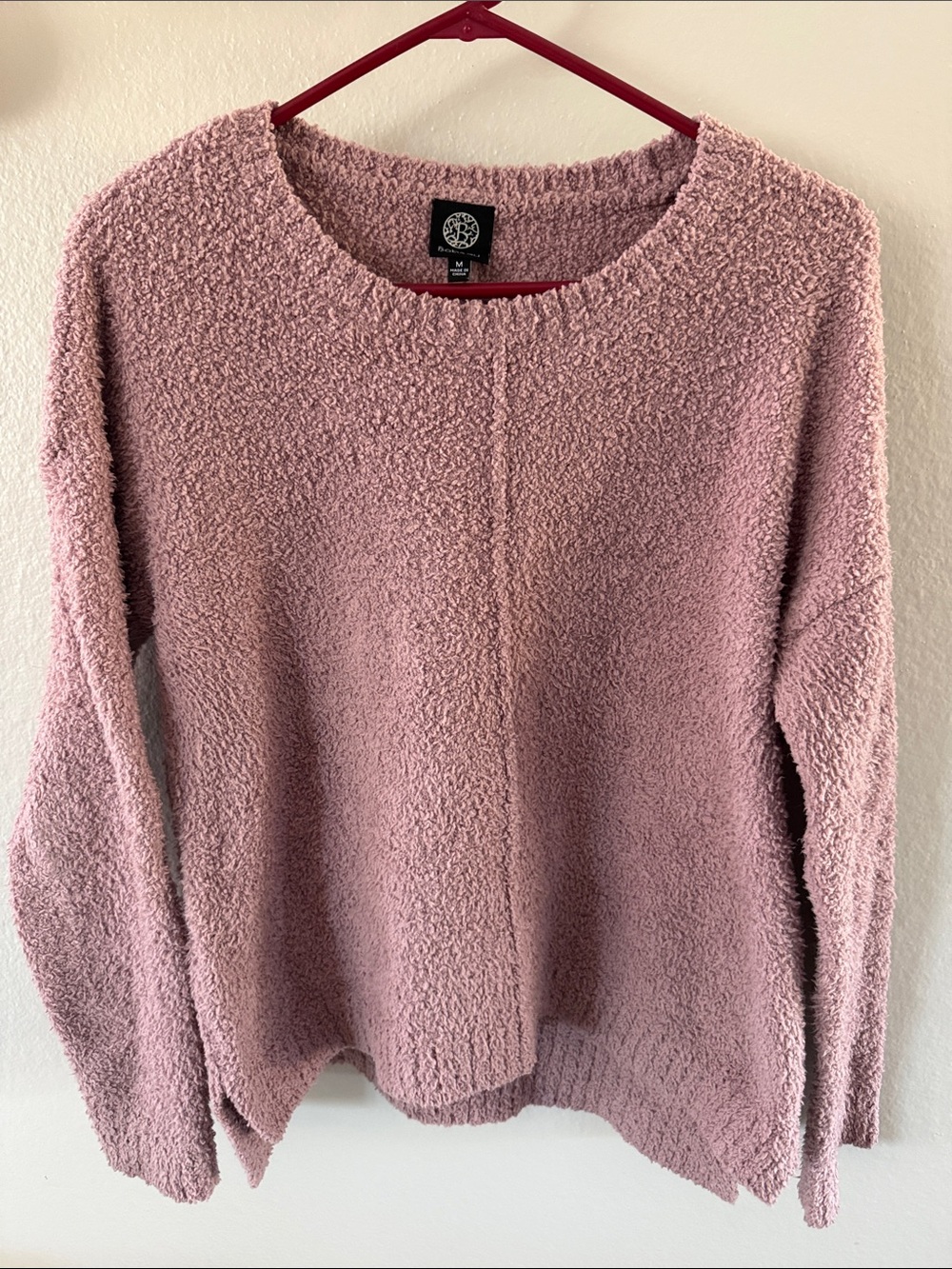 bobeau Cozy Textured Crewneck Sweater in Dusty Pink